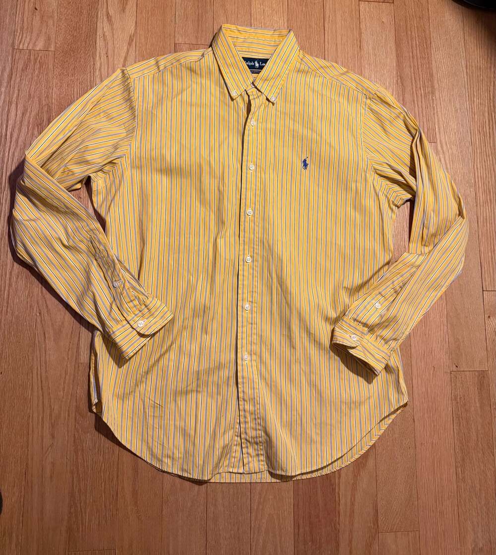 Ralph Lauren Classic Fit Yellow Blue Striped Button Down Shirt Size L